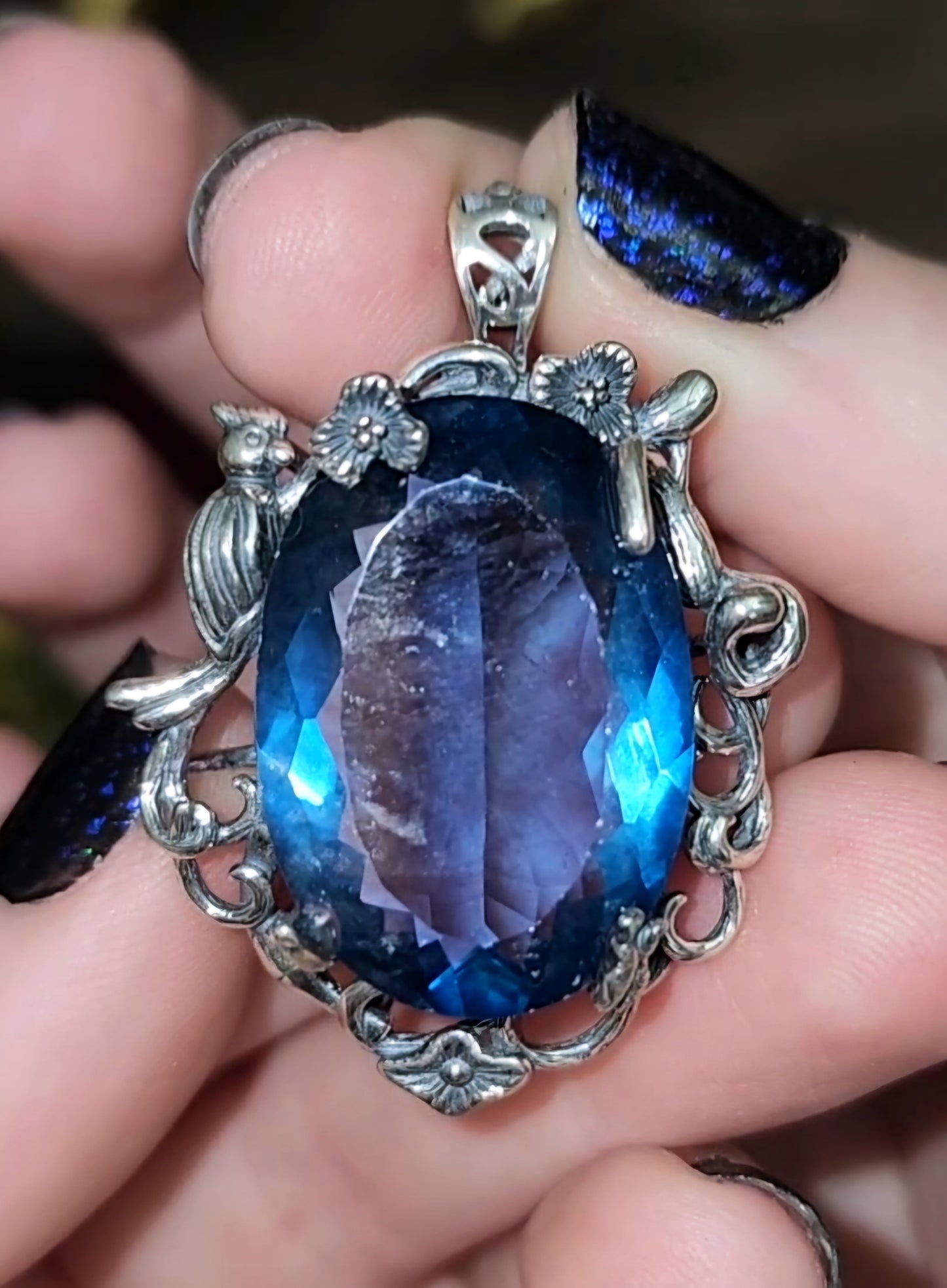 Faceted Color Color Shift Blue/Green Fluorite Pendant