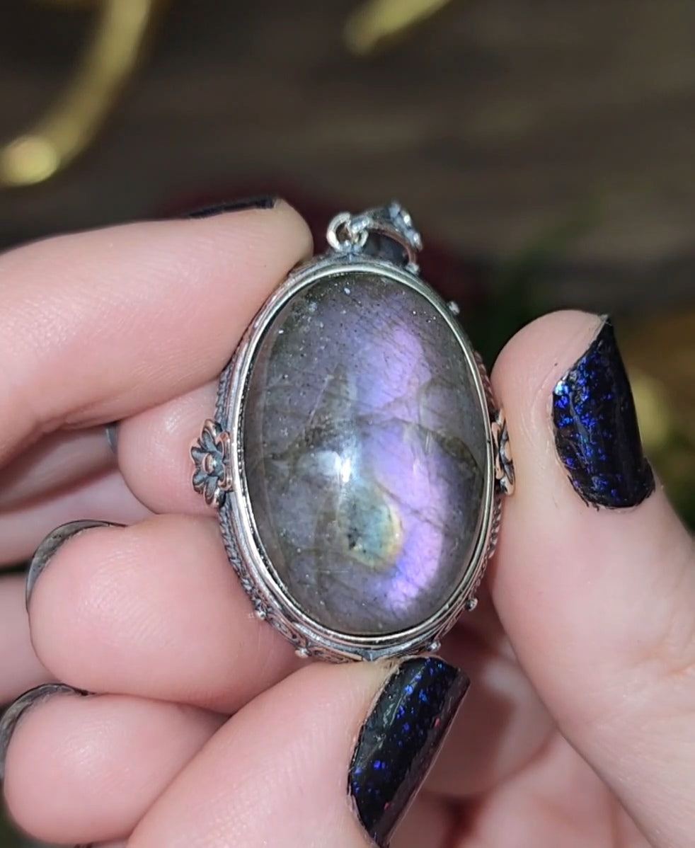 Purple Flash Labradorite Pendant