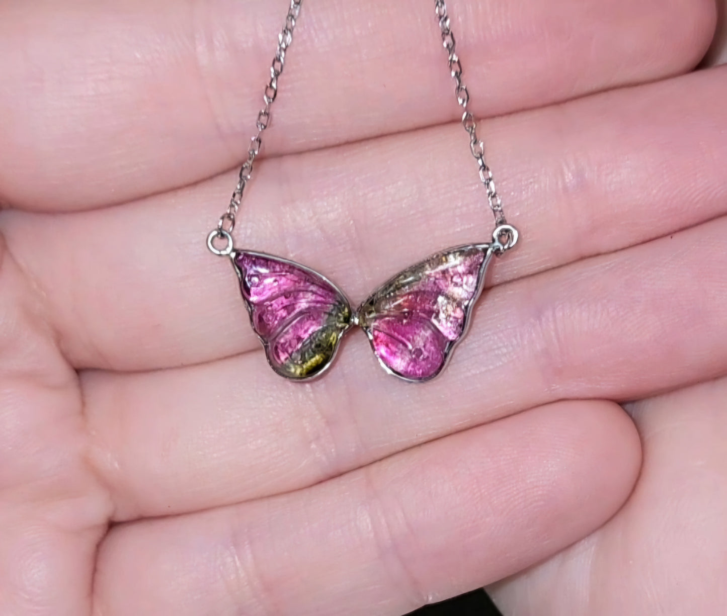 Watermelon Tourmaline Butterfly Necklace