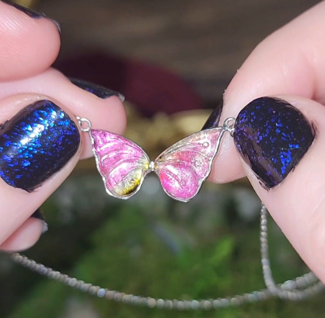 Watermelon Tourmaline Butterfly Necklace