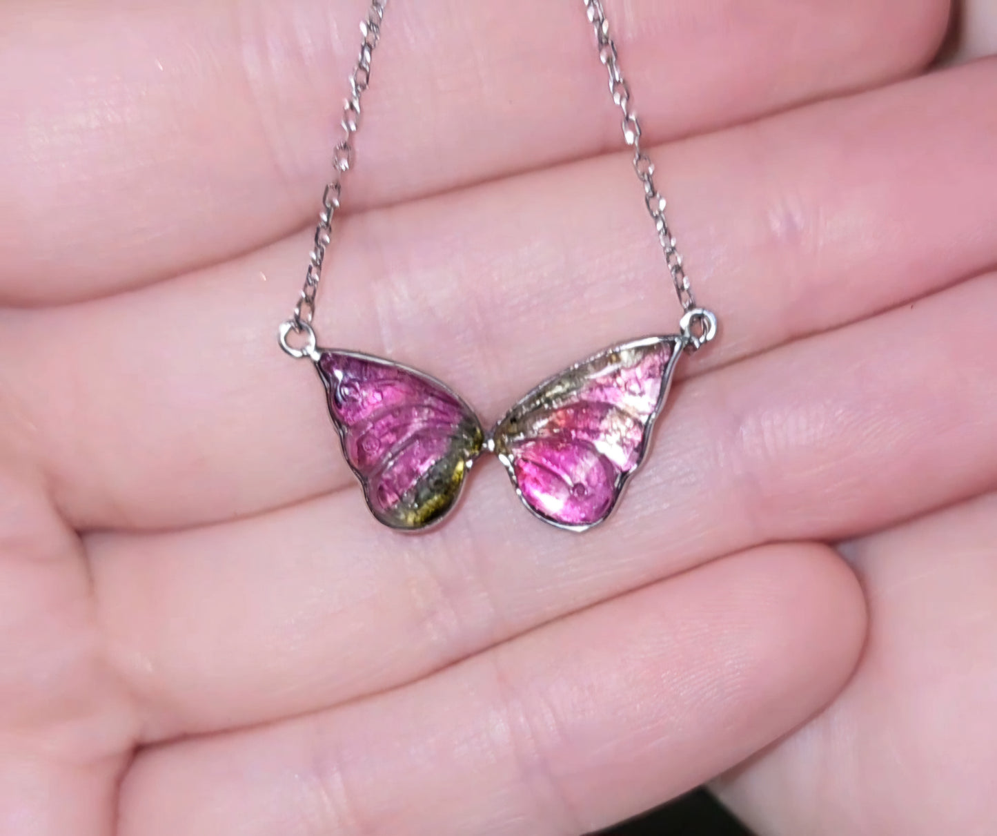 Watermelon Tourmaline Butterfly Necklace