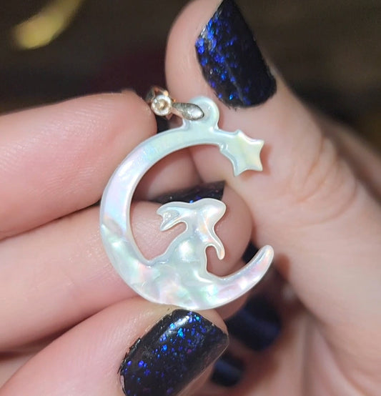 Rainbow Flash White Shell Bunny Moon Pendant