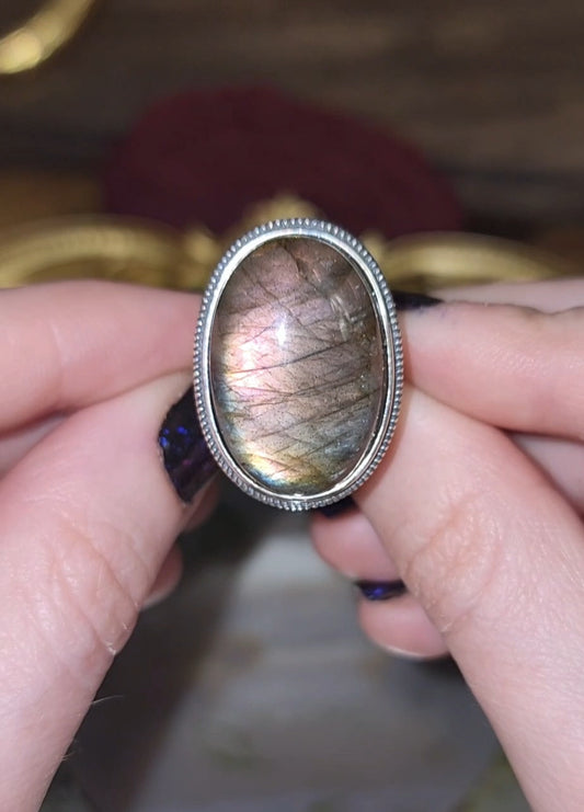 Rainbow Flash Labradorite Ring