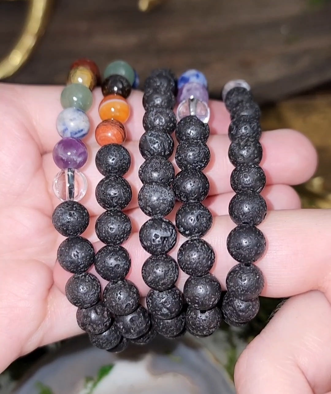 8mm Lava Stone Chakra Stretch Bracelet