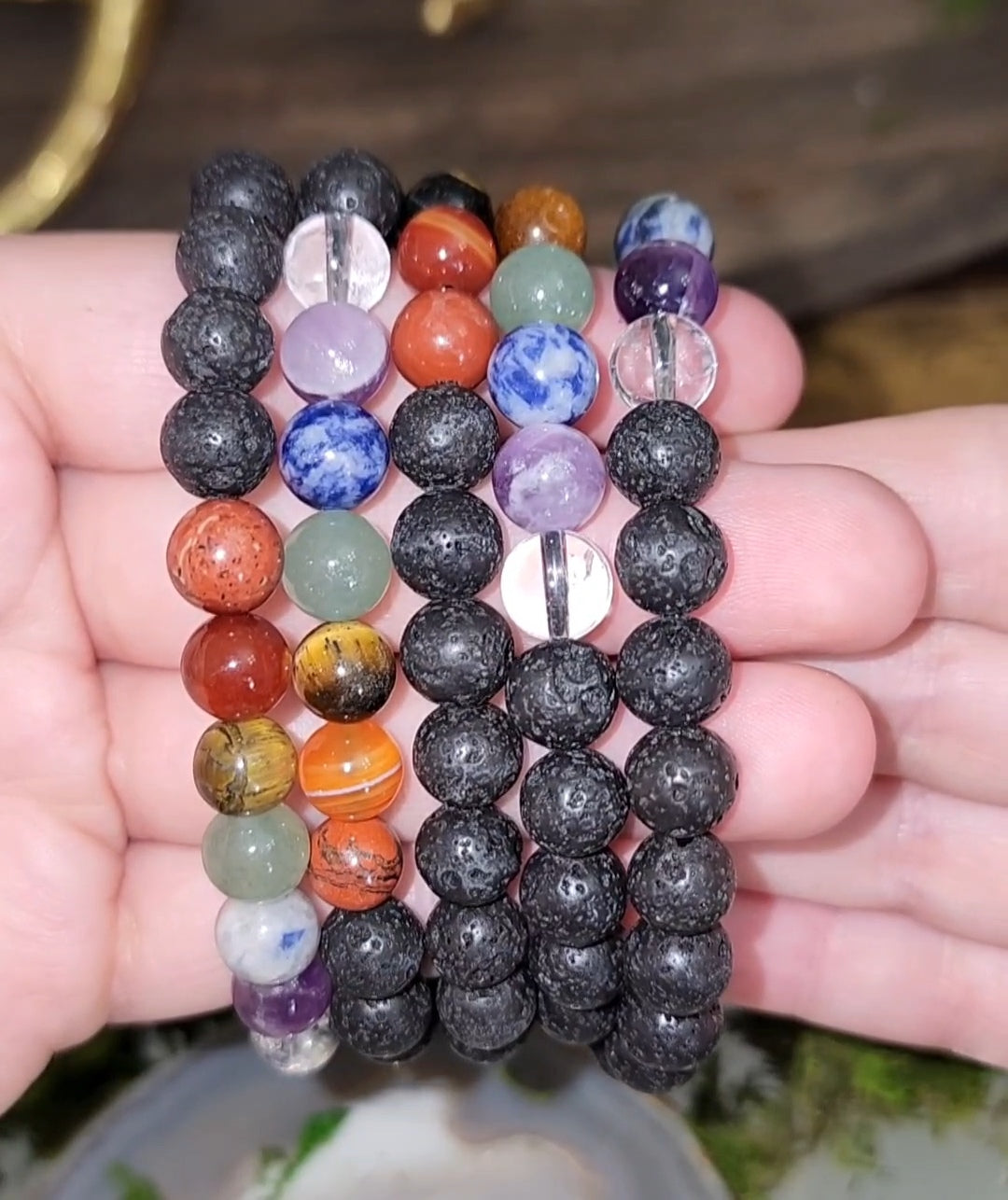 8mm Lava Stone Chakra Stretch Bracelet