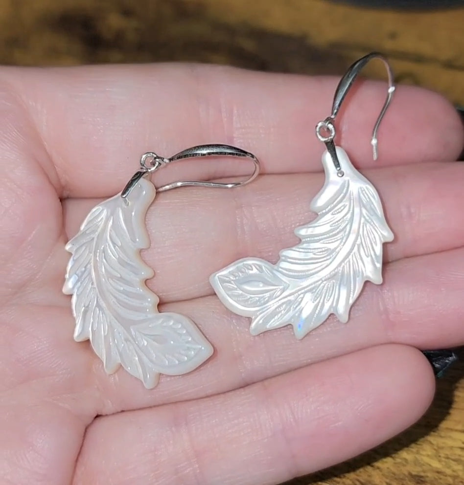 White Feather Shell Earrings