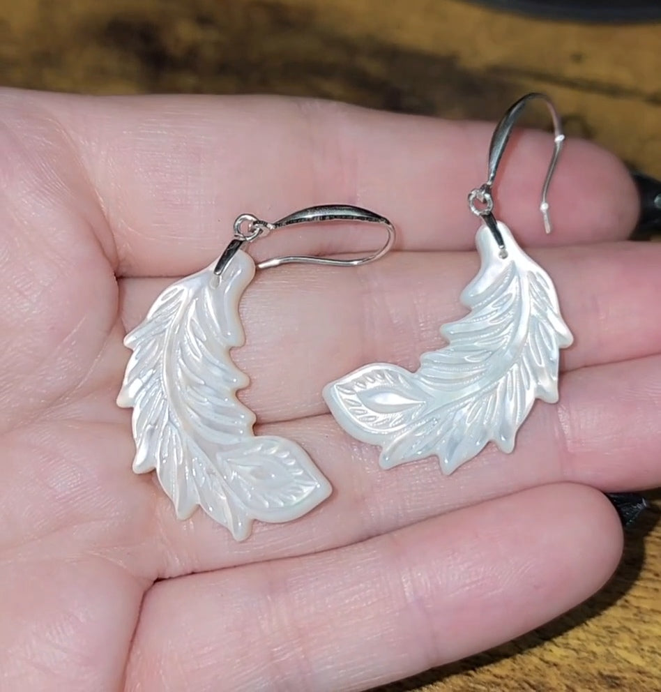 White Feather Shell Earrings