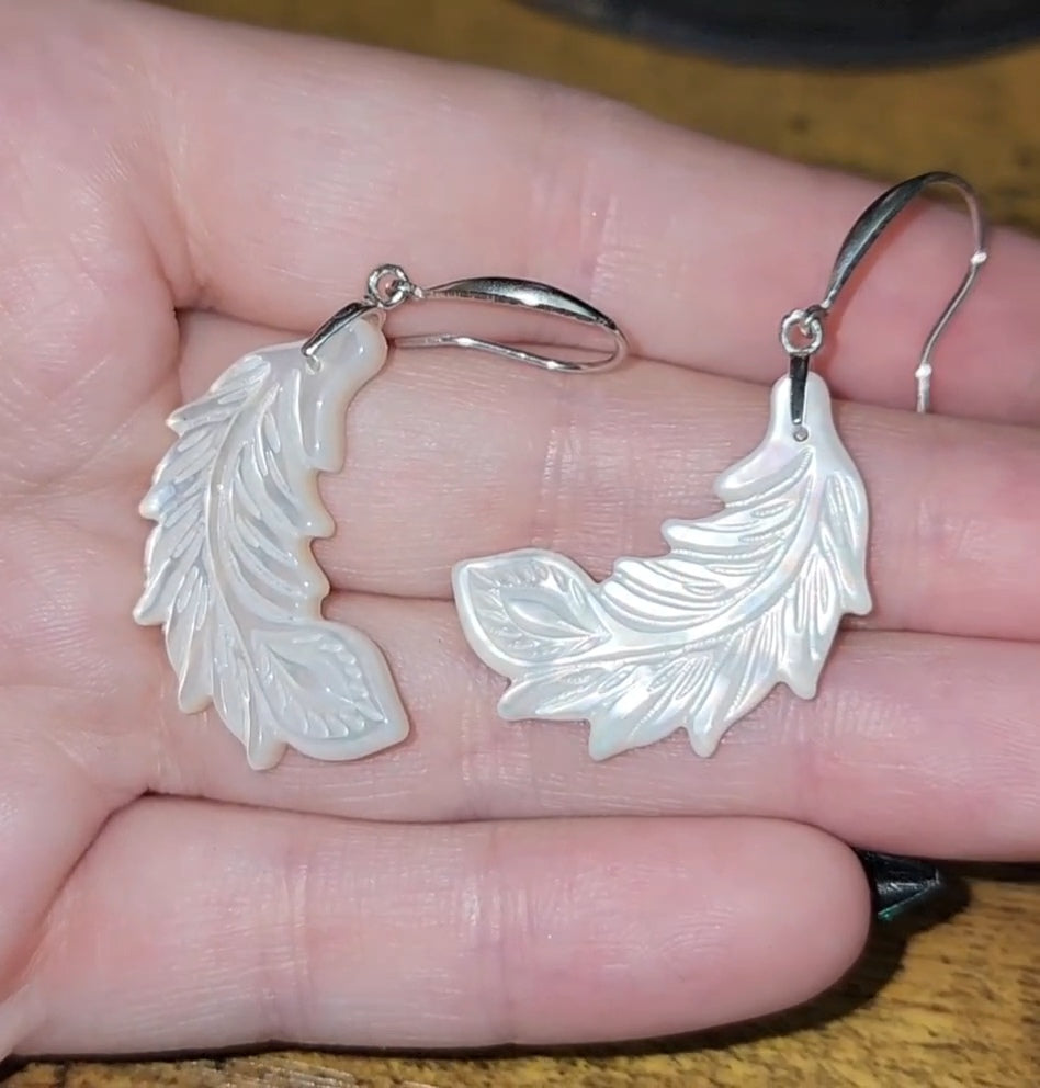 White Feather Shell Earrings