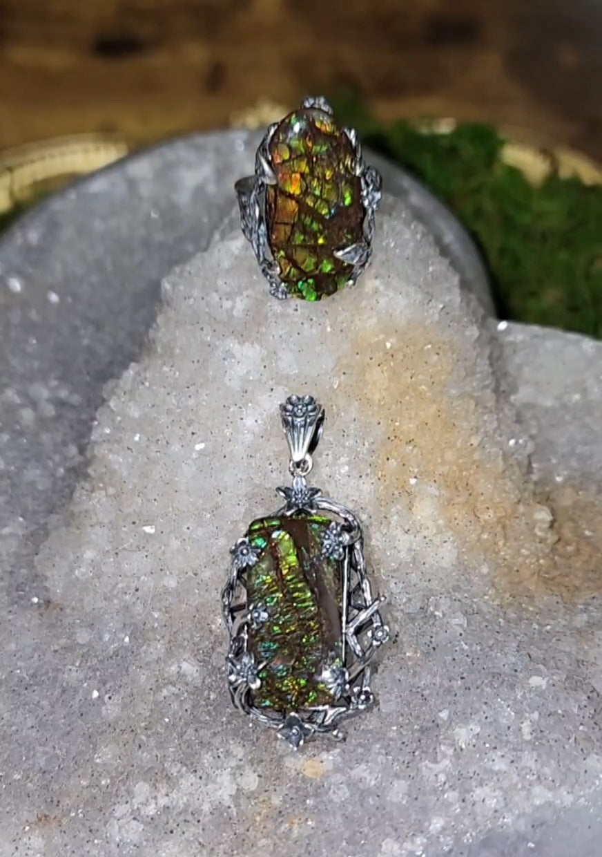 Ammolite Ring and Pendant Set