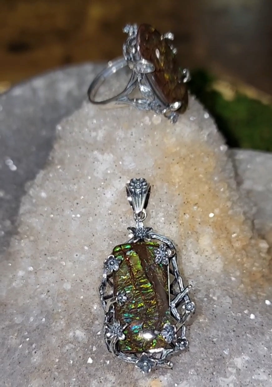 Ammolite Ring and Pendant Set