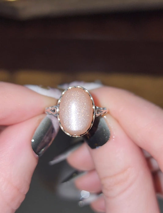 Oval Peach Moonstone Ring