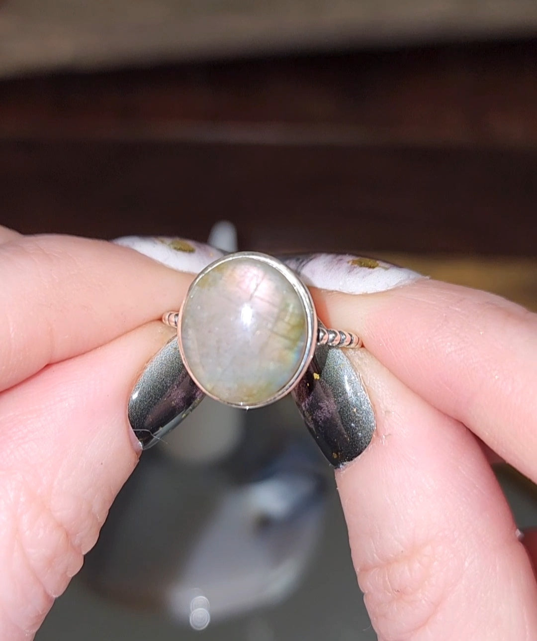 Purple Flash Labradorite Ring