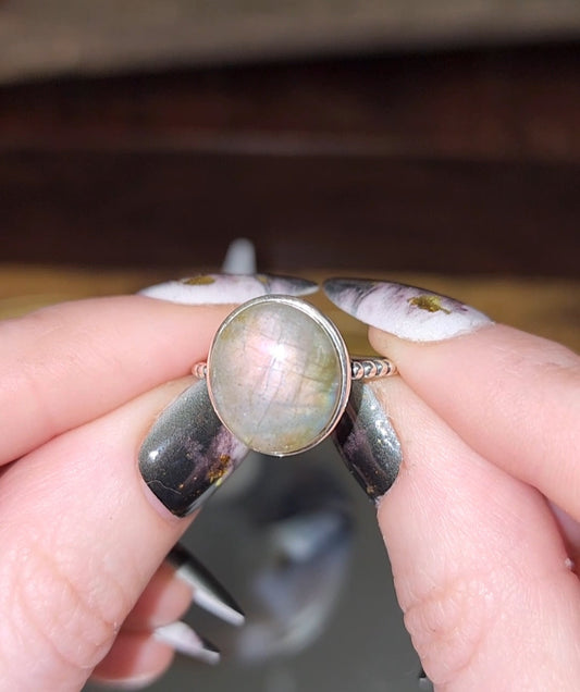 Purple Flash Labradorite Ring