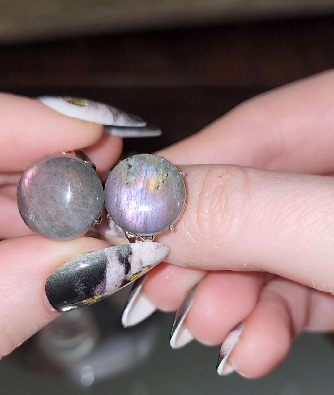 Purple Flash Labradorite Round Ring A