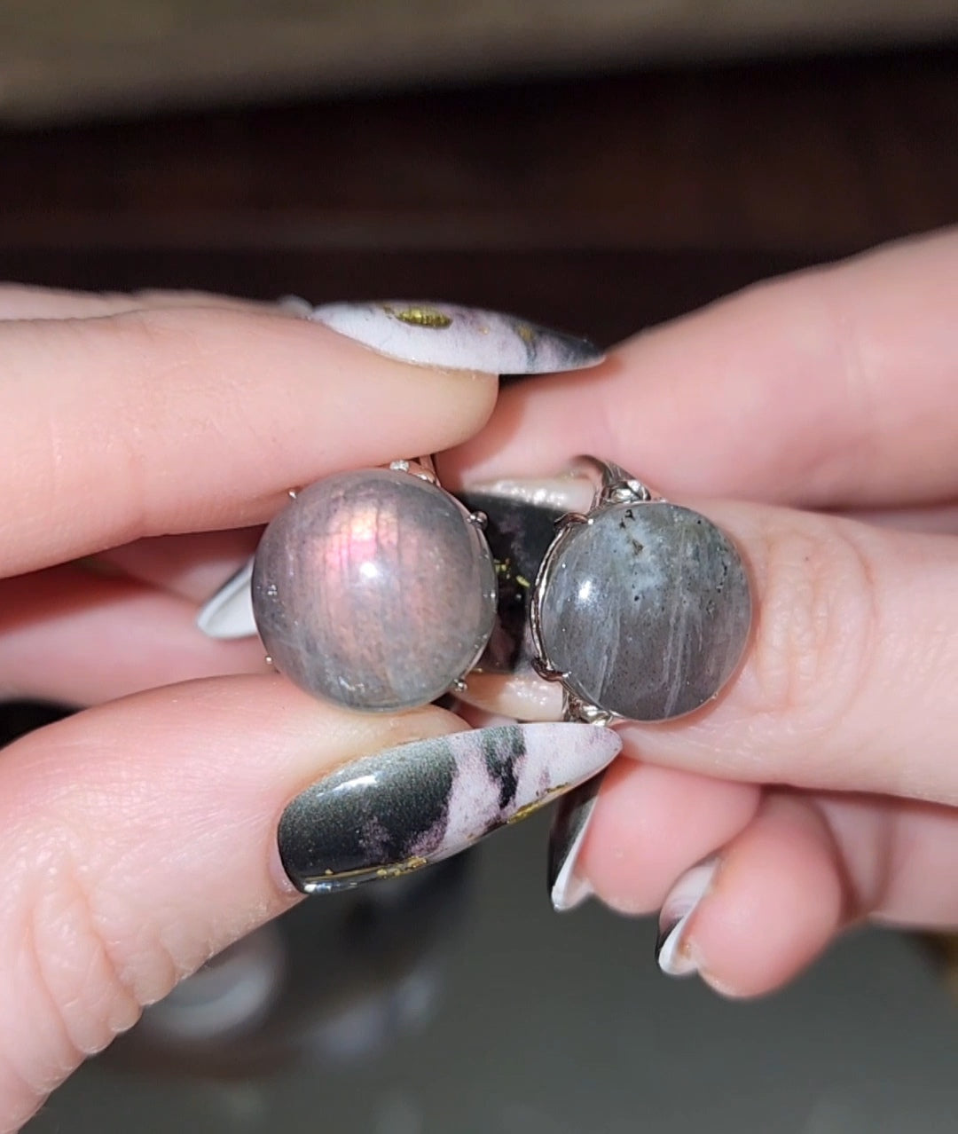 Purple Flash Labradorite Round Ring A