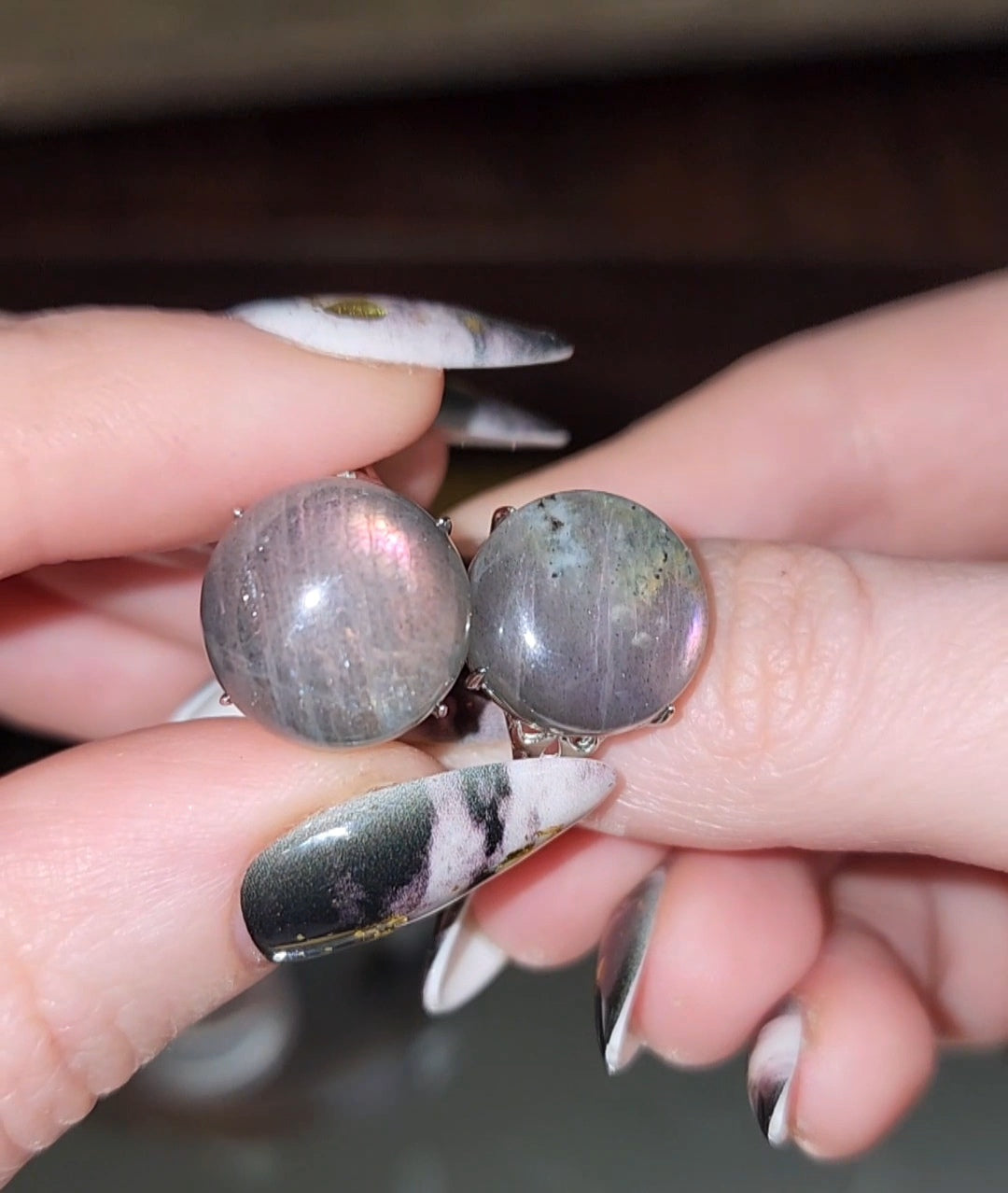 Purple Flash Labradorite Round Ring A