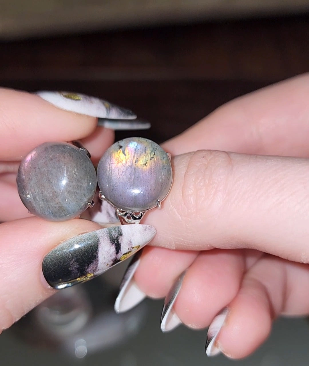 Purple Flash Labradorite Round Ring A