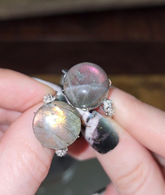 Purple Flash Labradorite Round Ring B