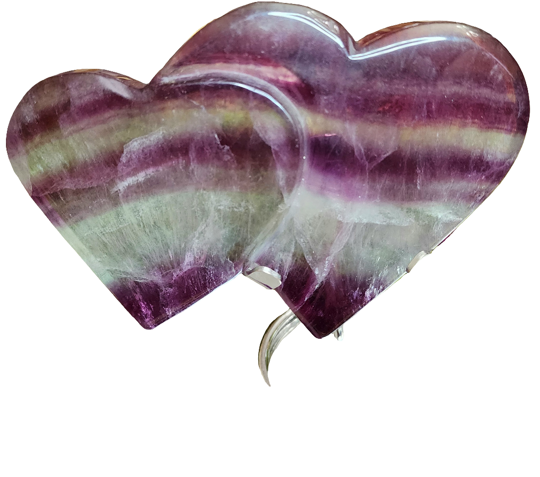 Purple and Blue Fluorite Double Hearts