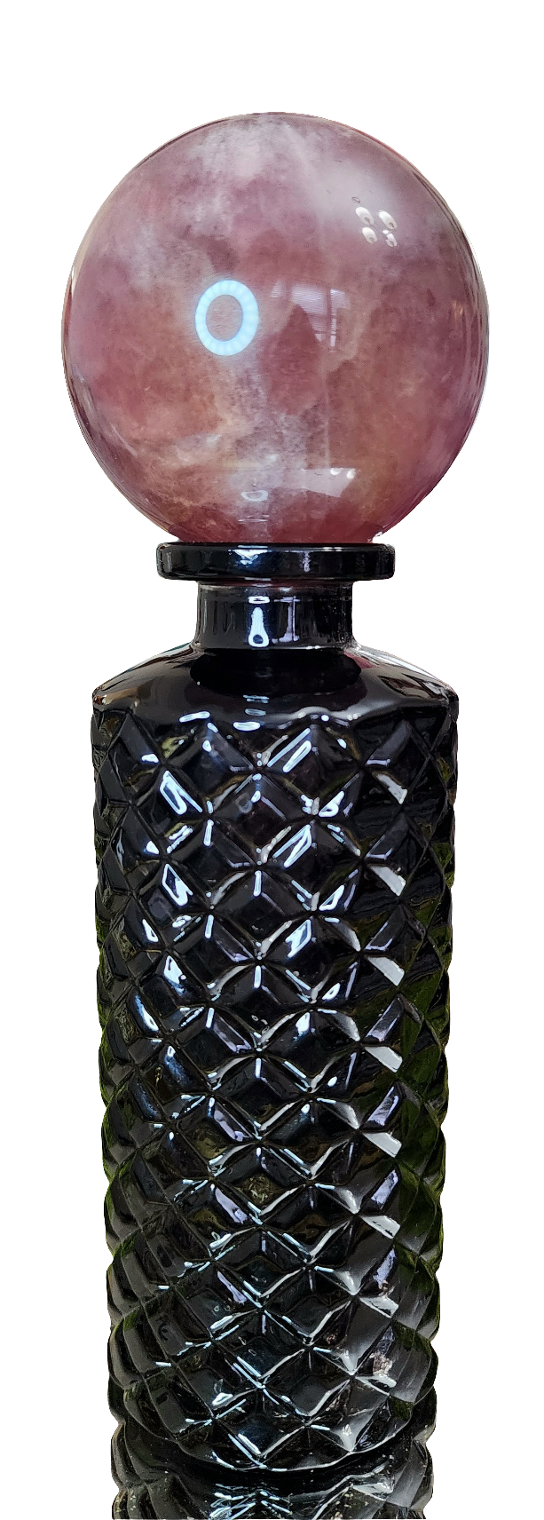 Candy Fluorite Sphere on Black Vase