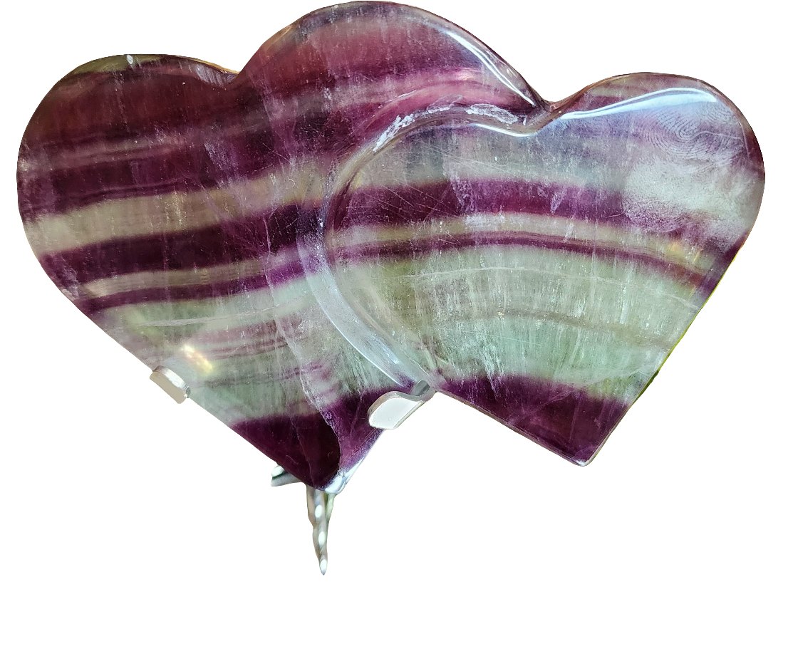 Purple and Blue Fluorite Double Hearts