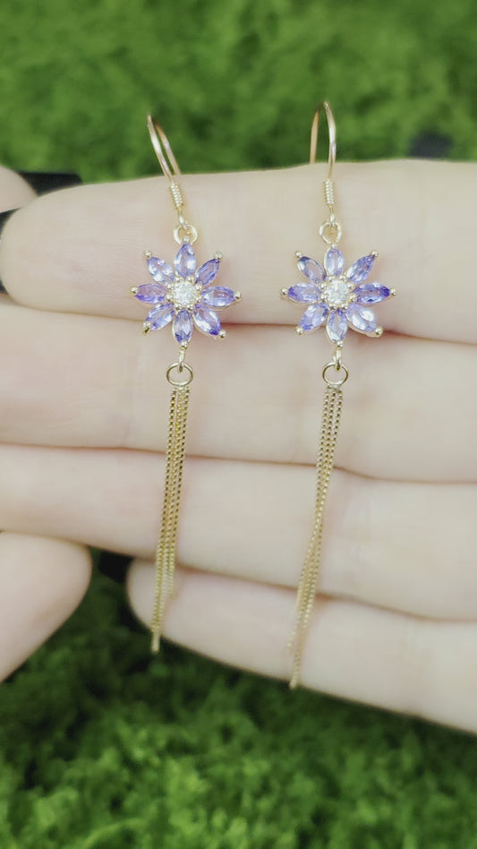Tanzanite Flower Rose Gold Earrings