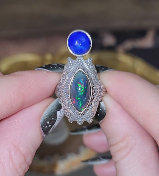 Black Opal and Lapis Lazuli Cocktail Ring