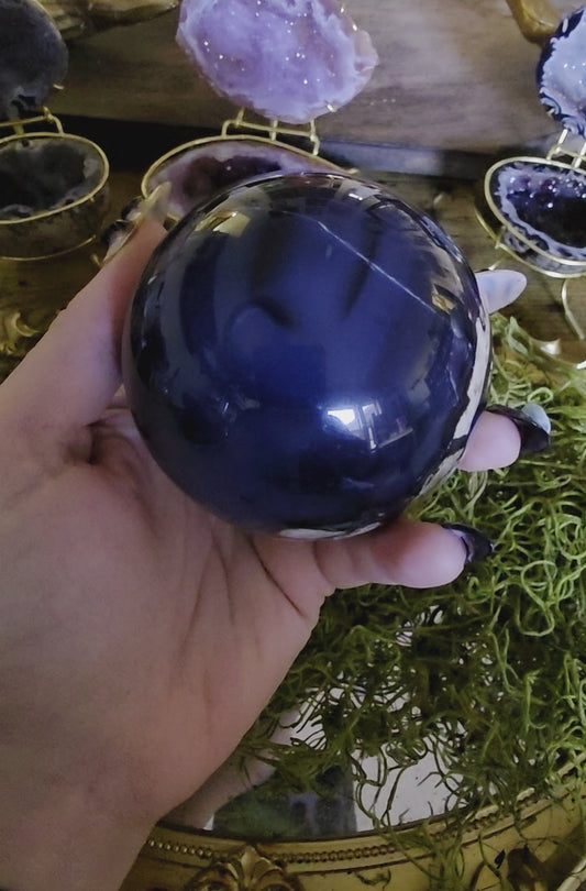 Volcano Agate Sphere on a Black Vase B