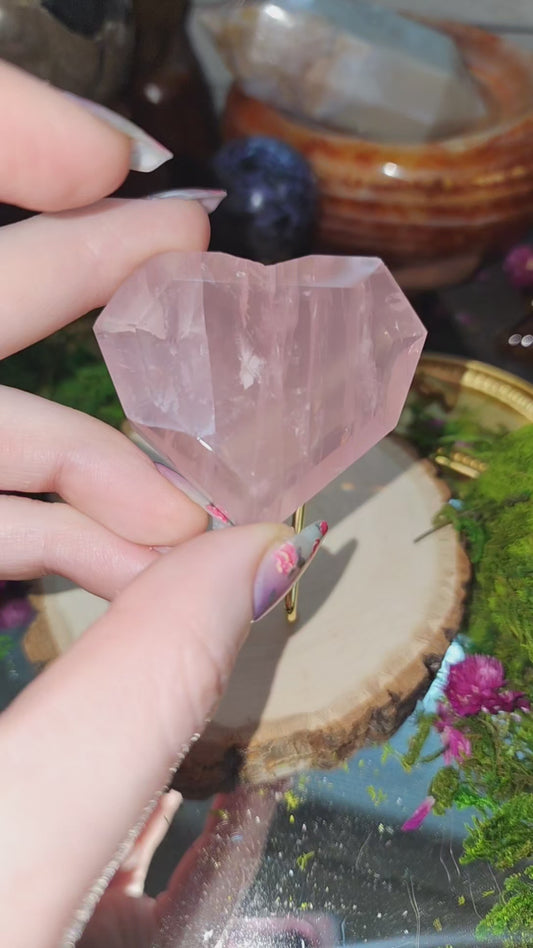 Faceted Rose Quartz Girasole Heart