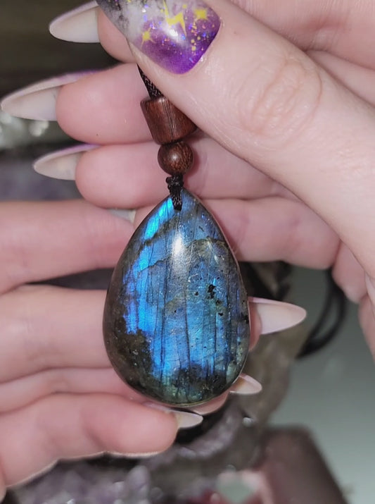 Labradorite Teardrop Pendant Necklace C