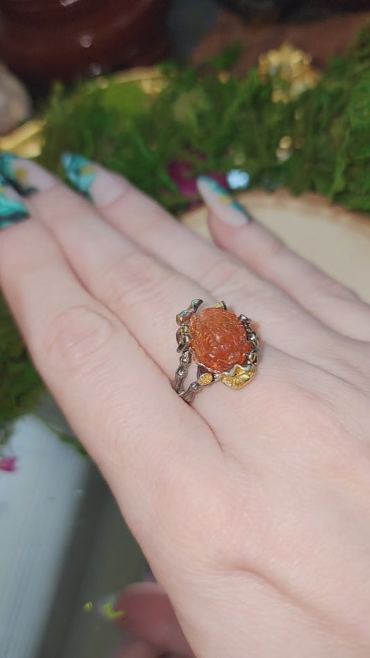 Golden Sunstone Lotus Ring