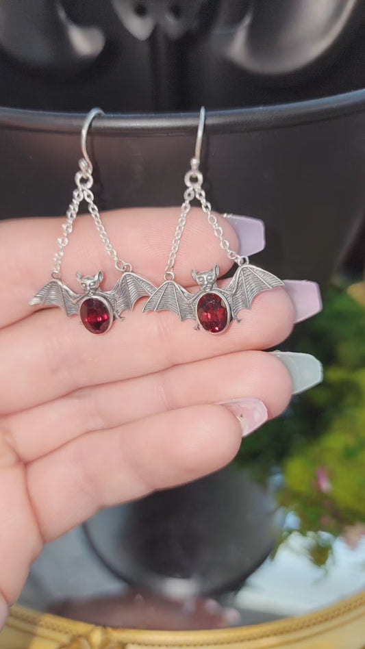 Garnet Bat Earrings