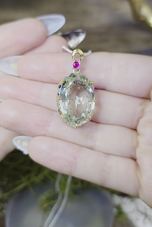 Prasiolite and Ruby Pendant B