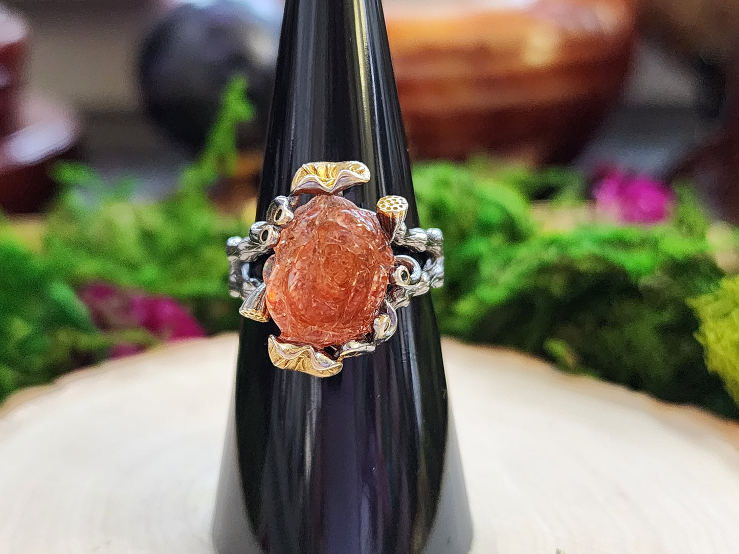 Golden Sunstone Lotus Ring