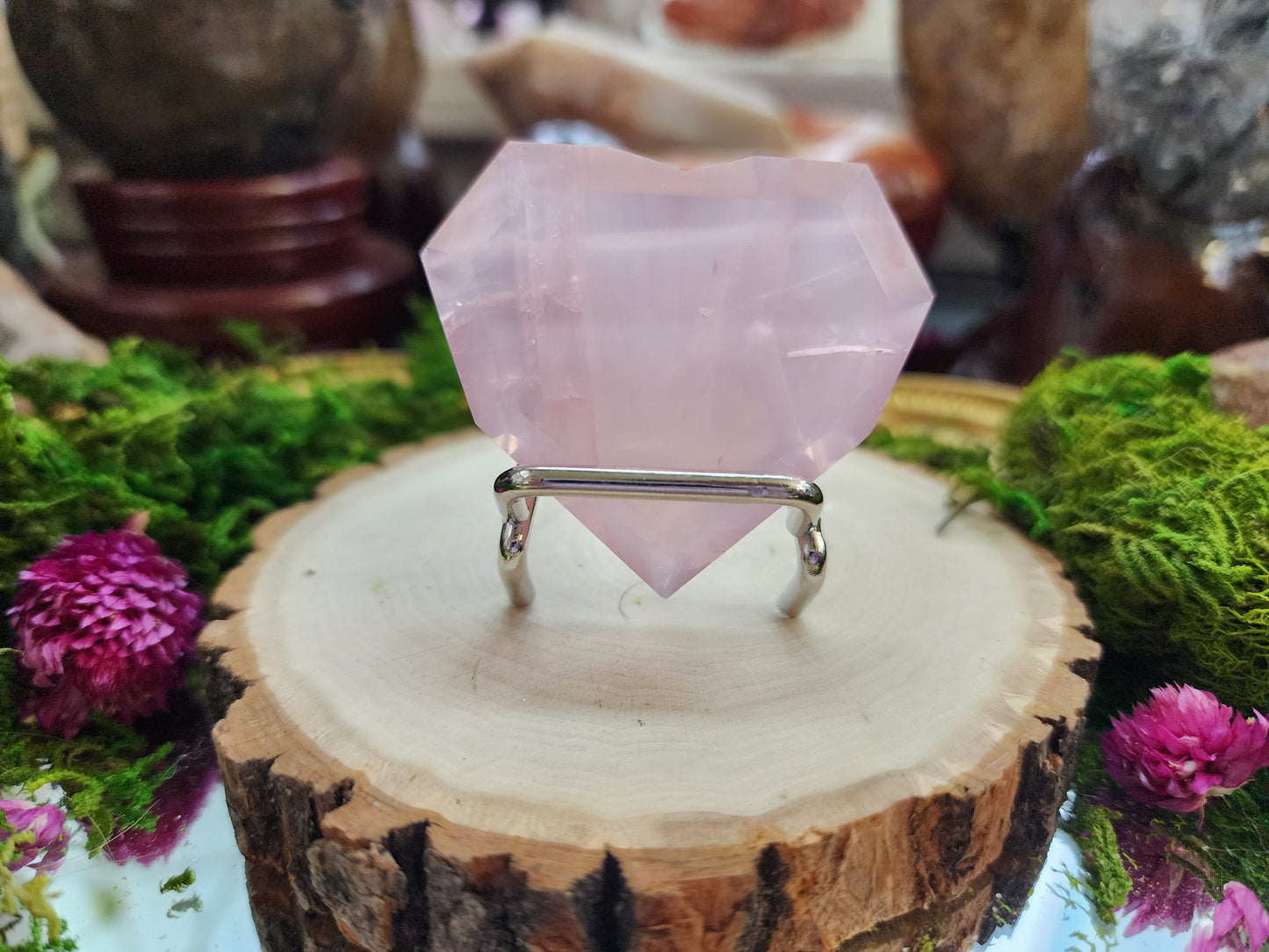 Faceted Rose Quartz Girasole Heart