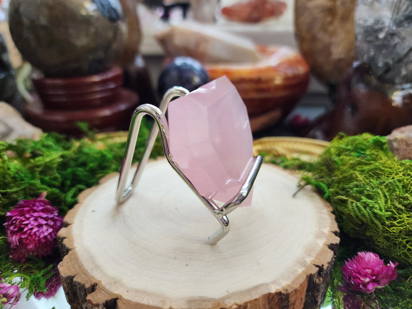 Faceted Rose Quartz Girasole Heart