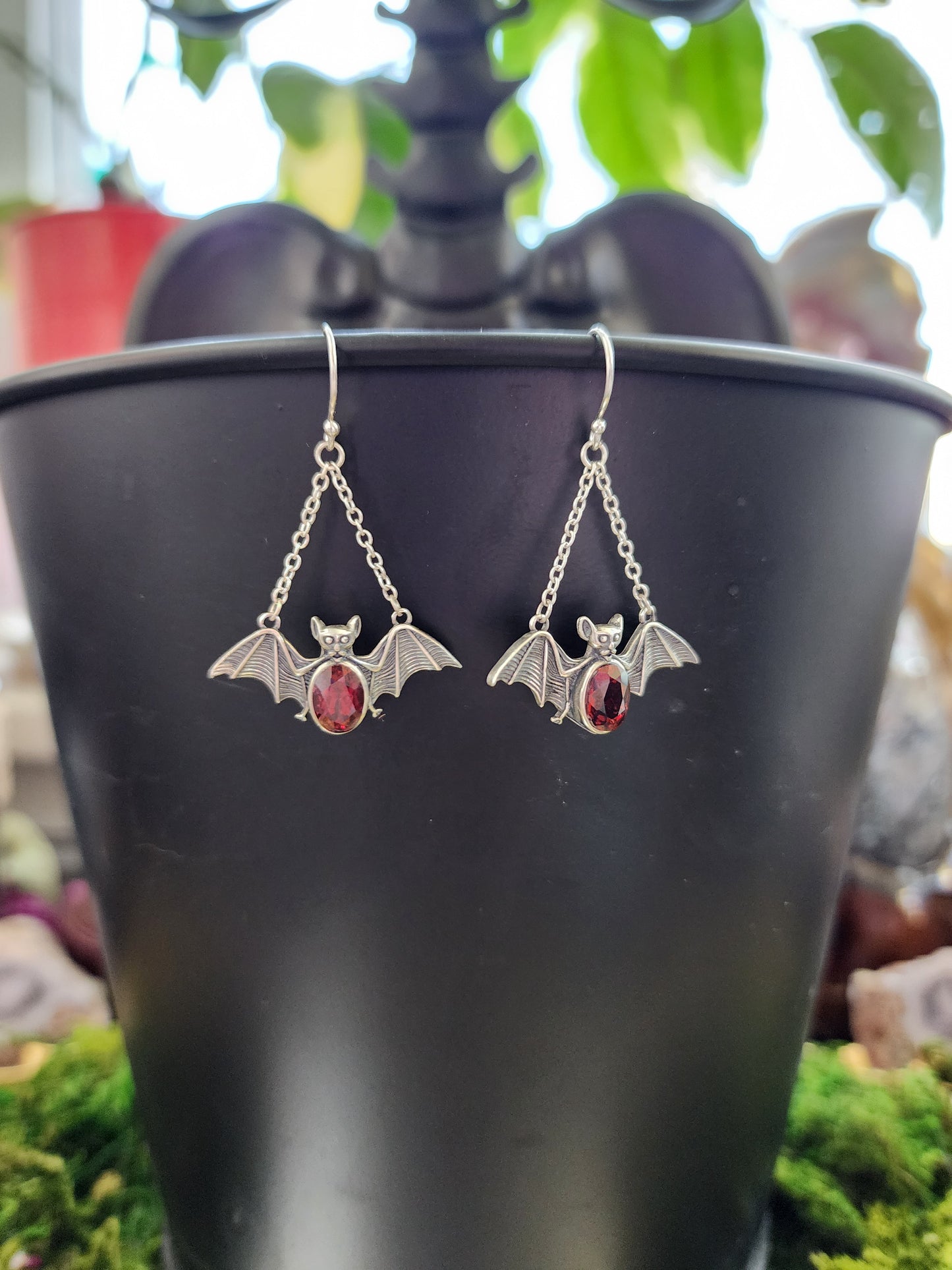 Garnet Bat Earrings