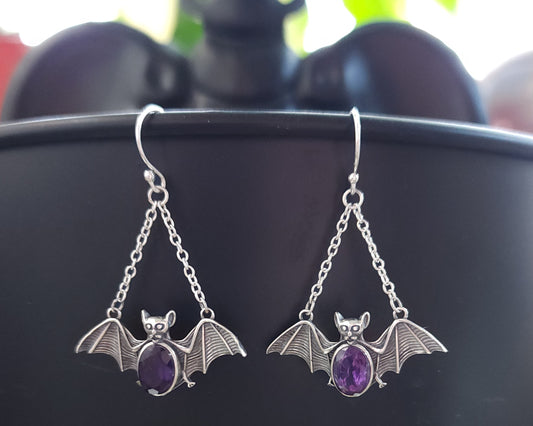 Amethyst Bat Earrings