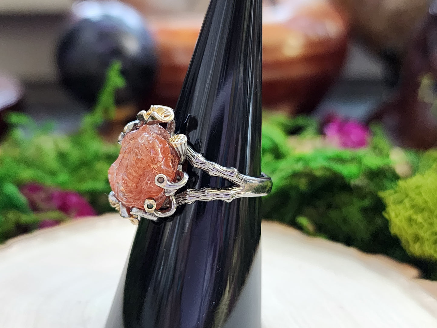 Golden Sunstone Lotus Ring