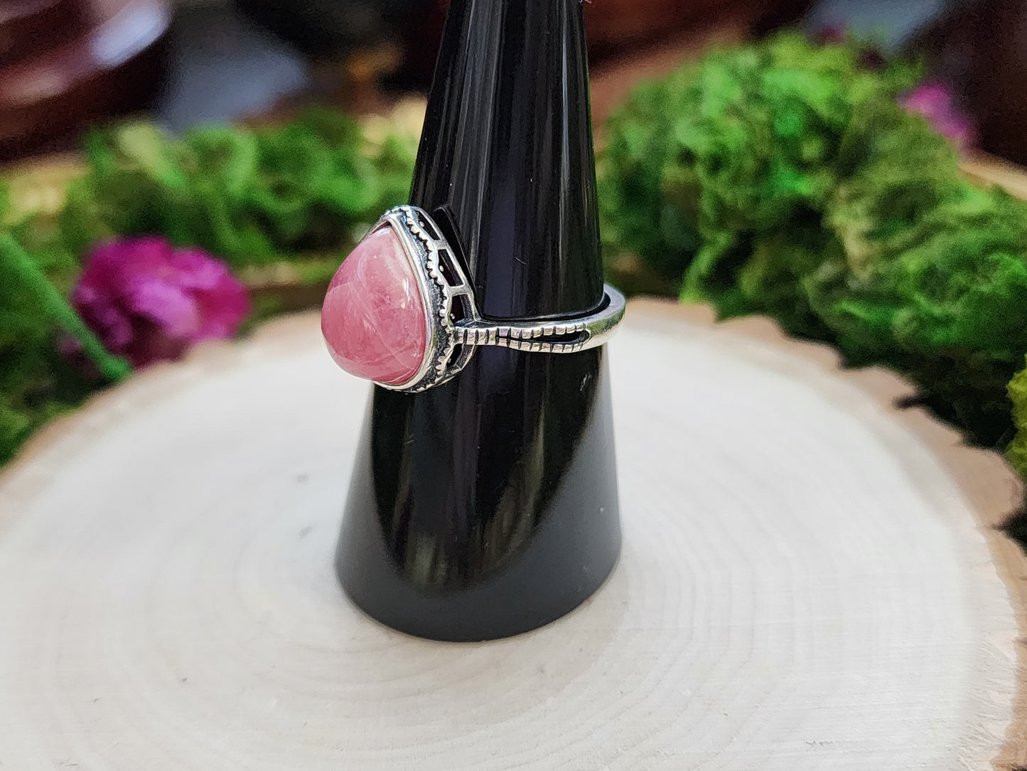 Rhodochrosite Teardrop Ring