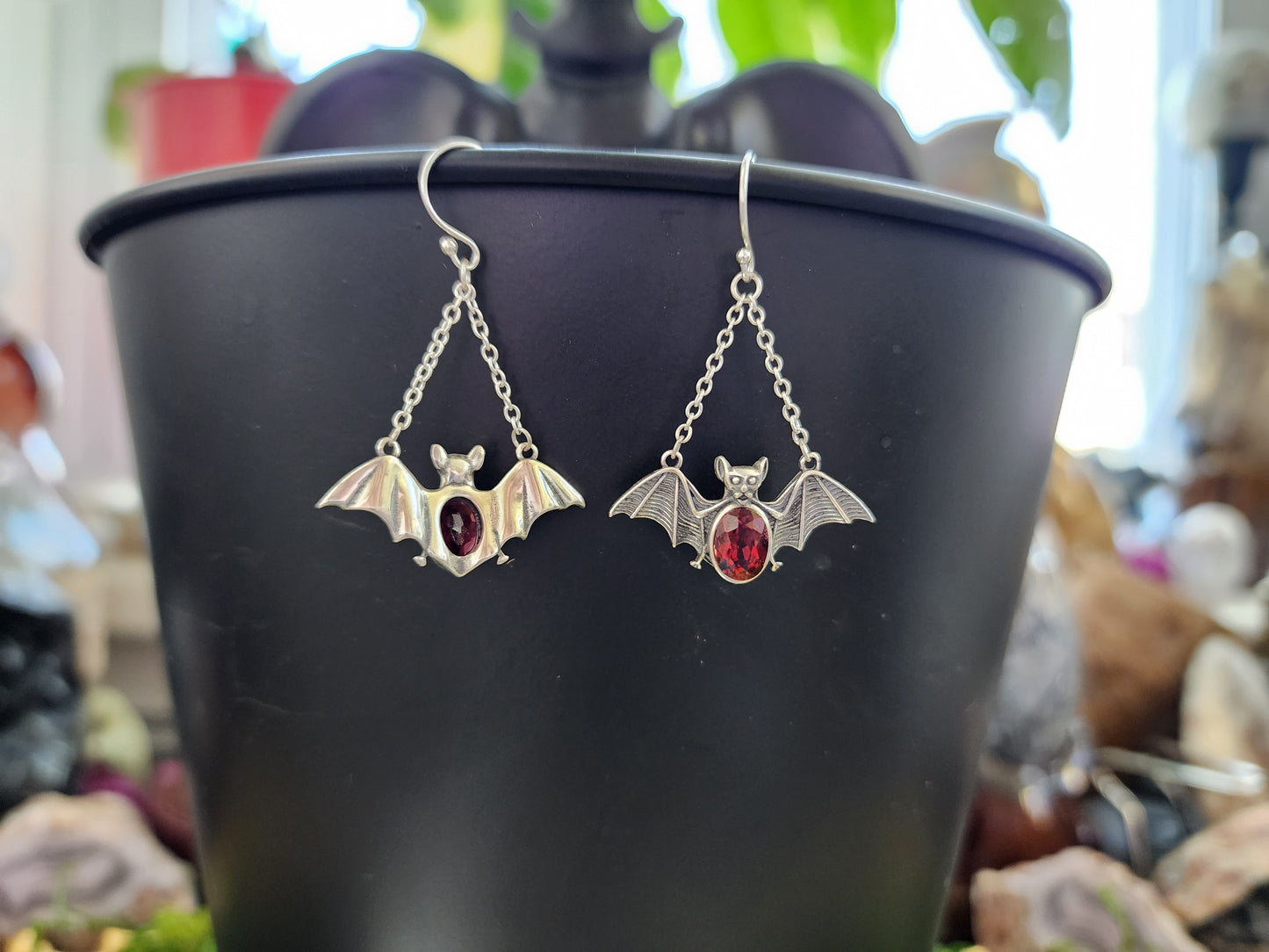 Garnet Bat Earrings