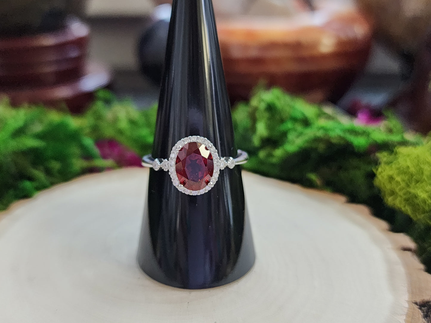 Garnet with Zircon Accents  Adjustable Ring