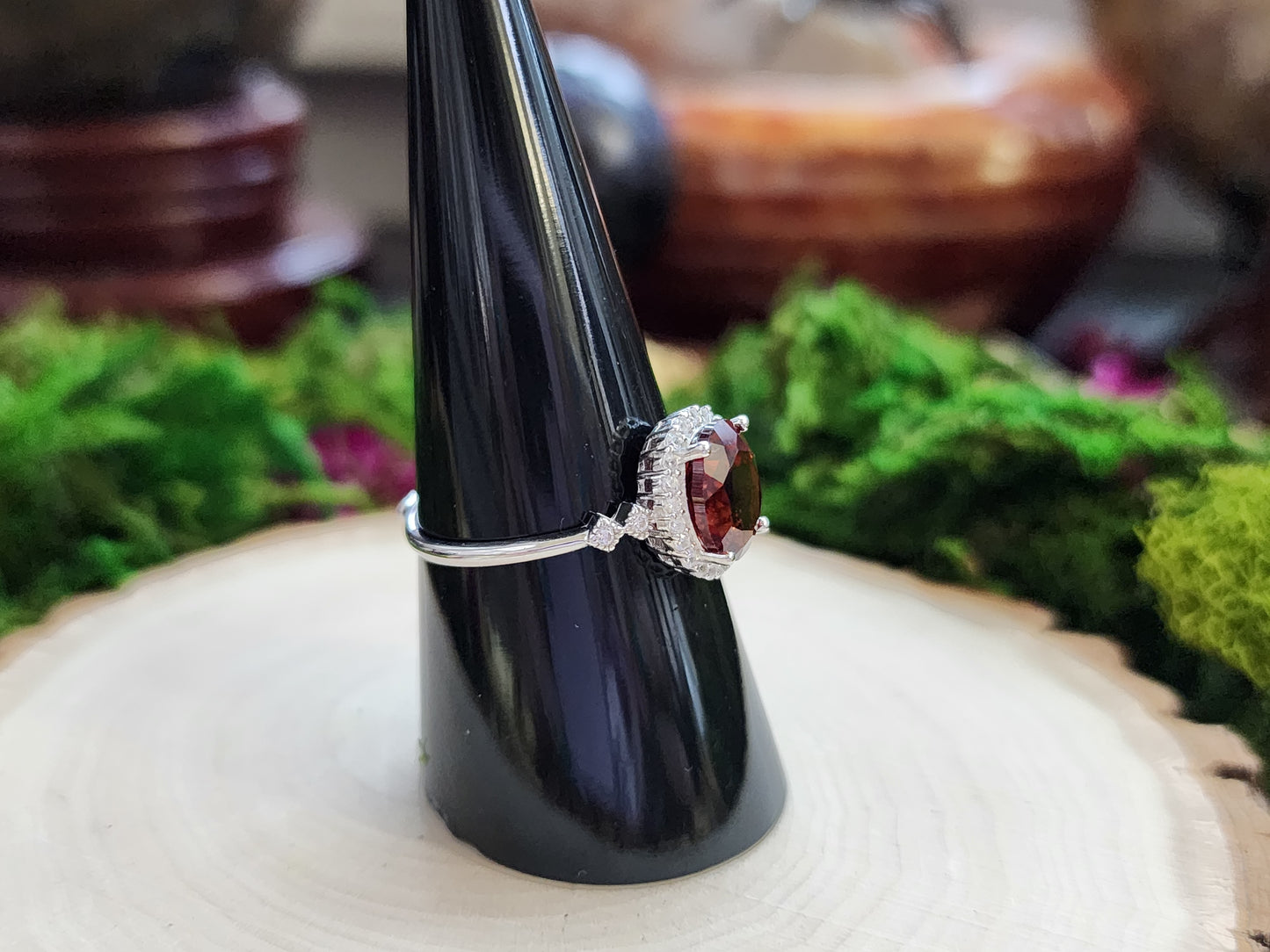 Garnet with Zircon Accents  Adjustable Ring