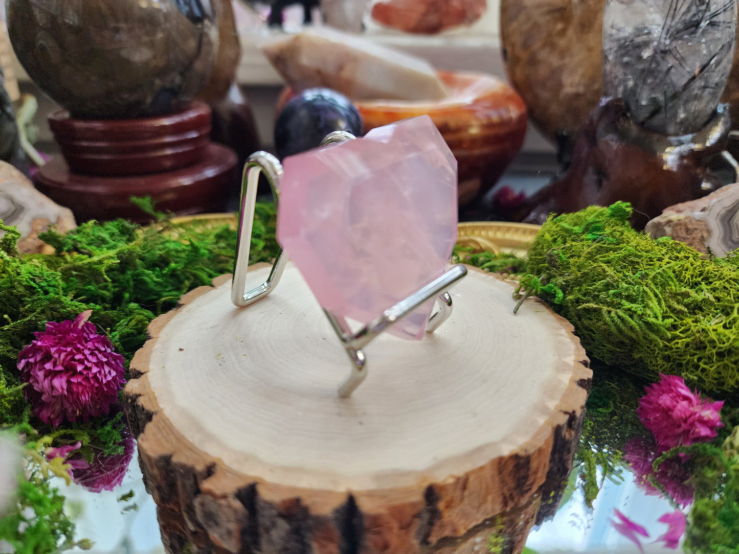 Faceted Rose Quartz Girasole Heart