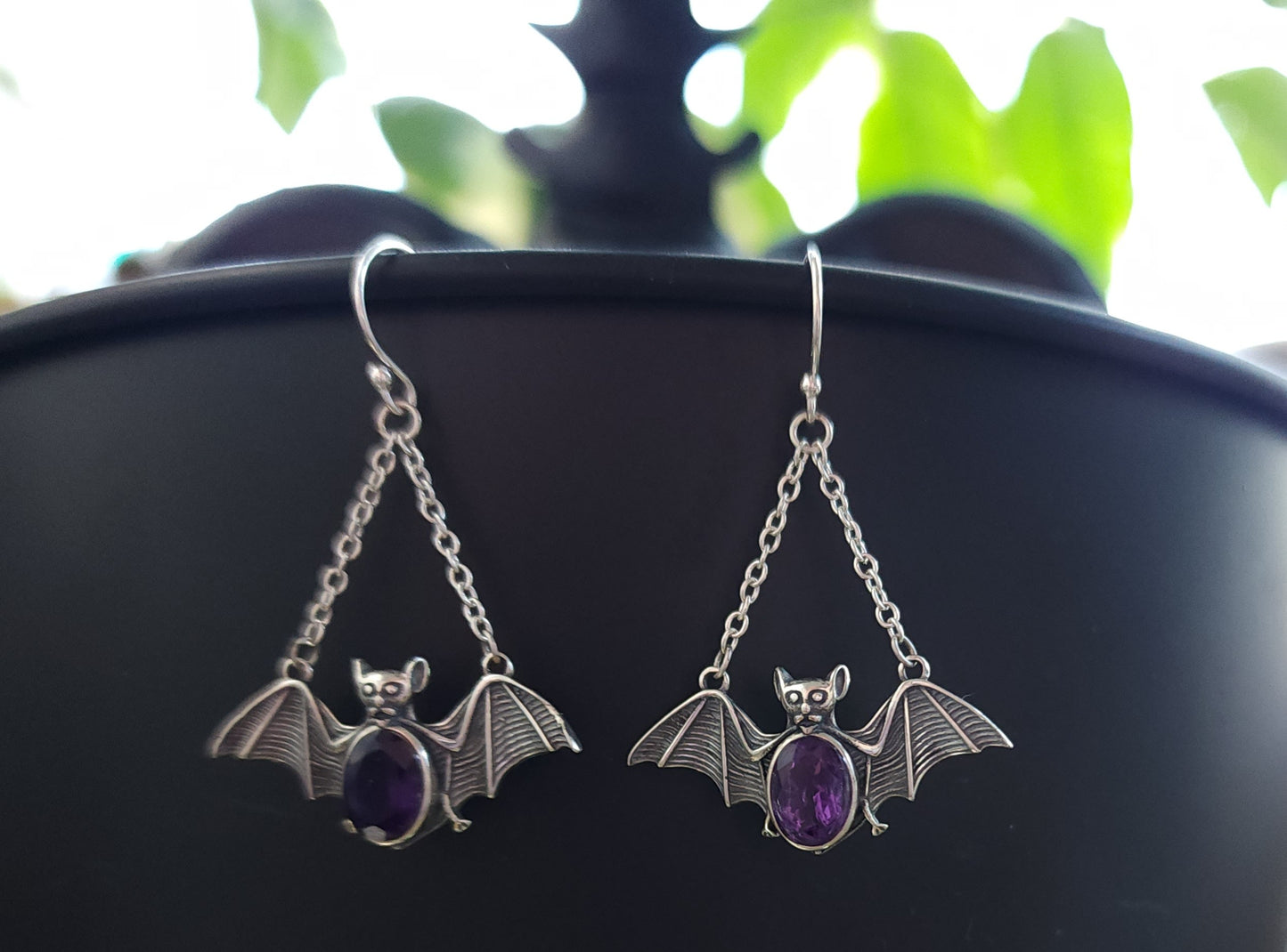 Amethyst Bat Earrings