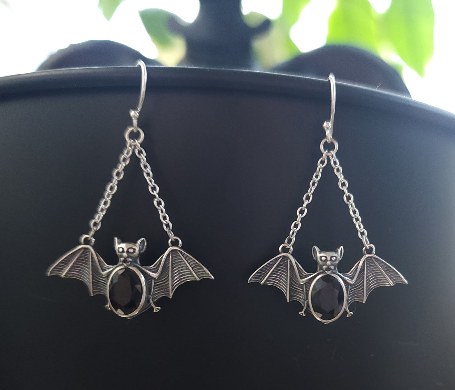 Black Spinel Bat Earrings