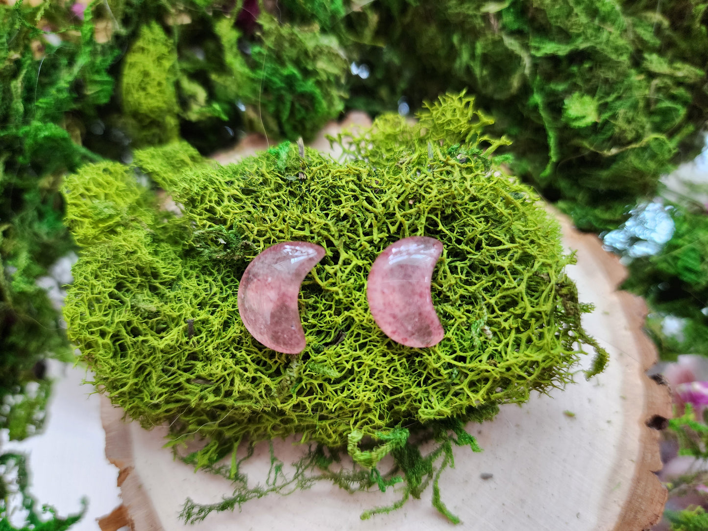 Strawberry Quartz Moon Earrings