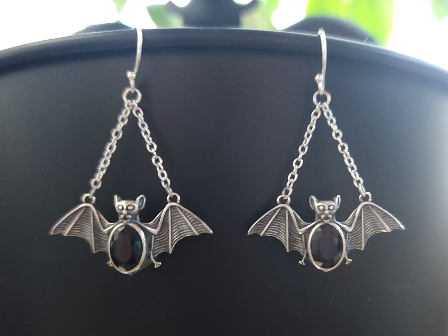 Black Spinel Bat Earrings