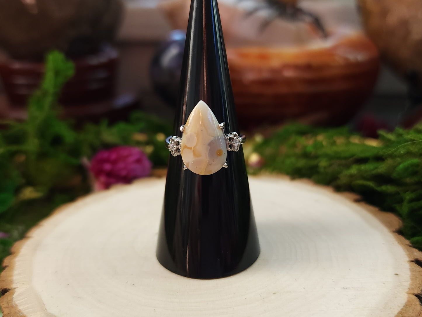 Sea Jasper Teardrop Ring