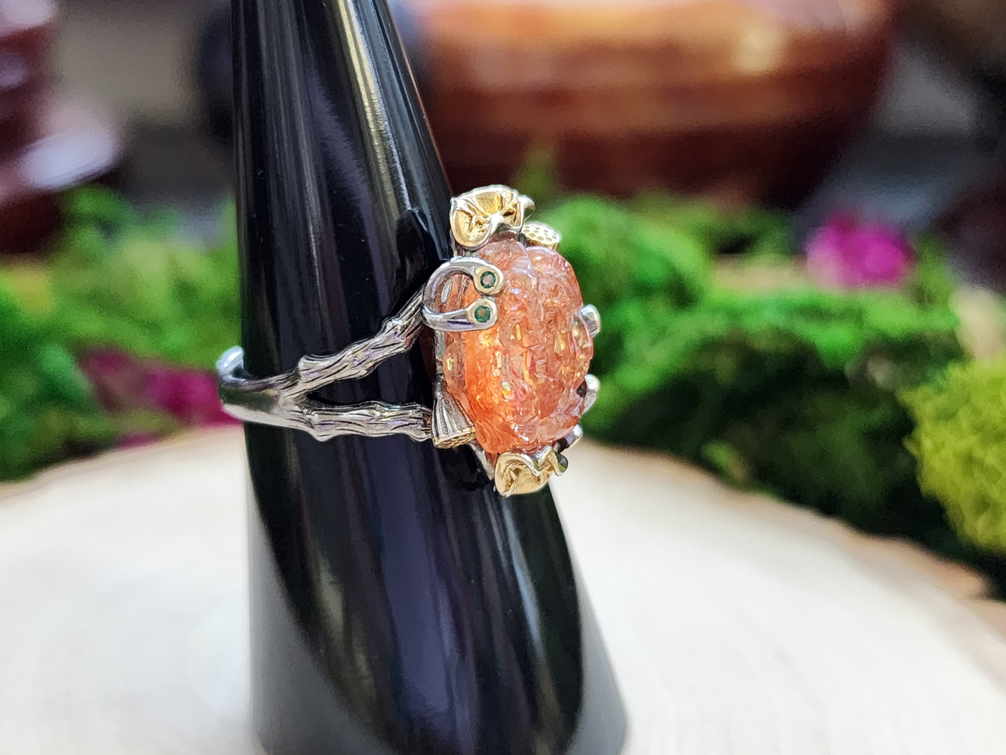 Golden Sunstone Lotus Ring